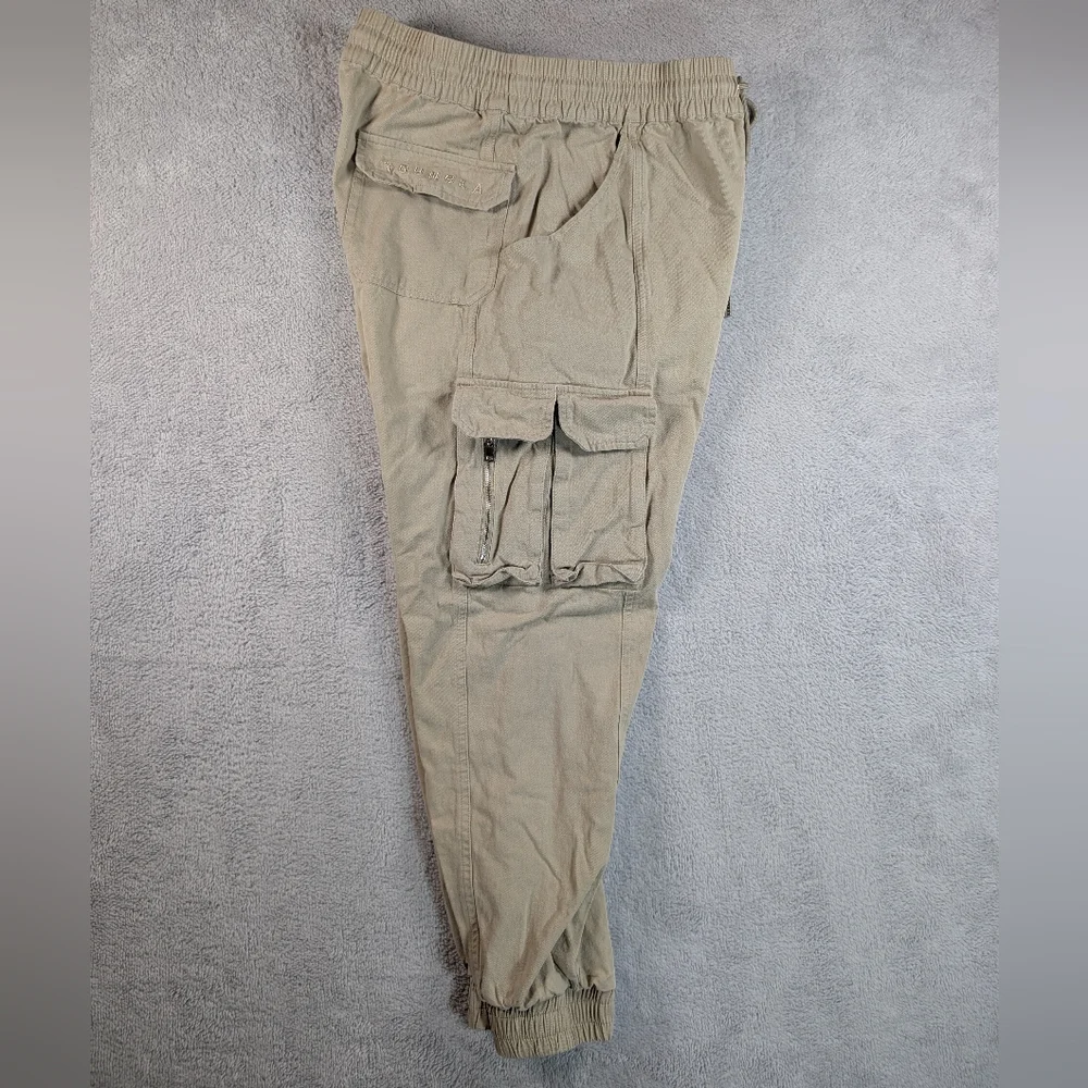 Youngla Cargo Joggers Mens Sz L Tan Tapered Drawstring Athleisure Gym - Picture 9 of 12